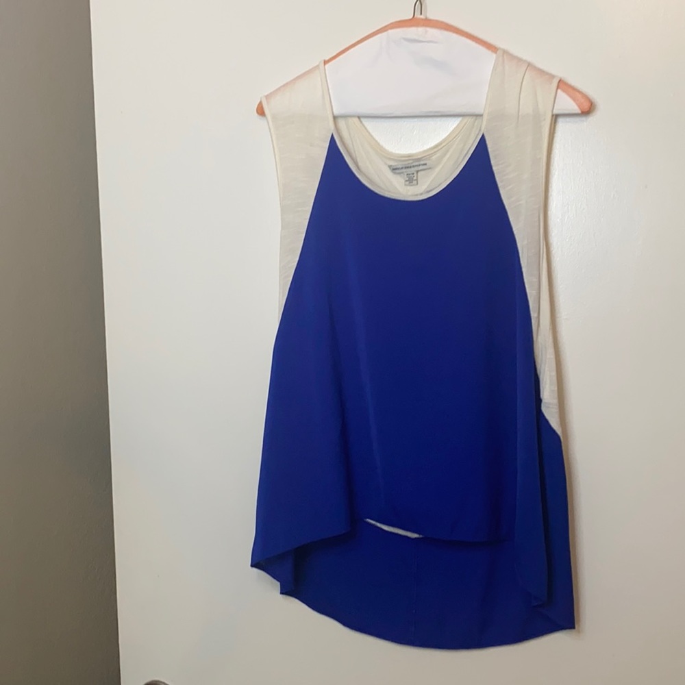 American eagle women’s blue and cream long tank top